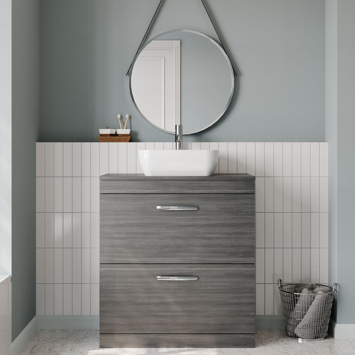 800mm FS 2-Drawer Vanity & Worktop - Anthracite Woodgrain