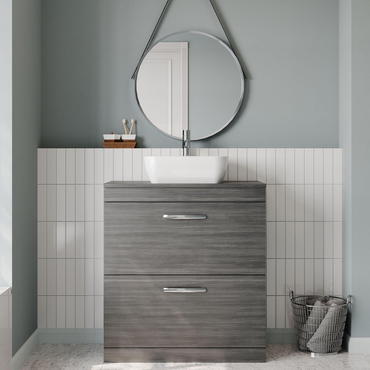 800mm FS 2-Drawer Vanity & Worktop - Anthracite Woodgrain