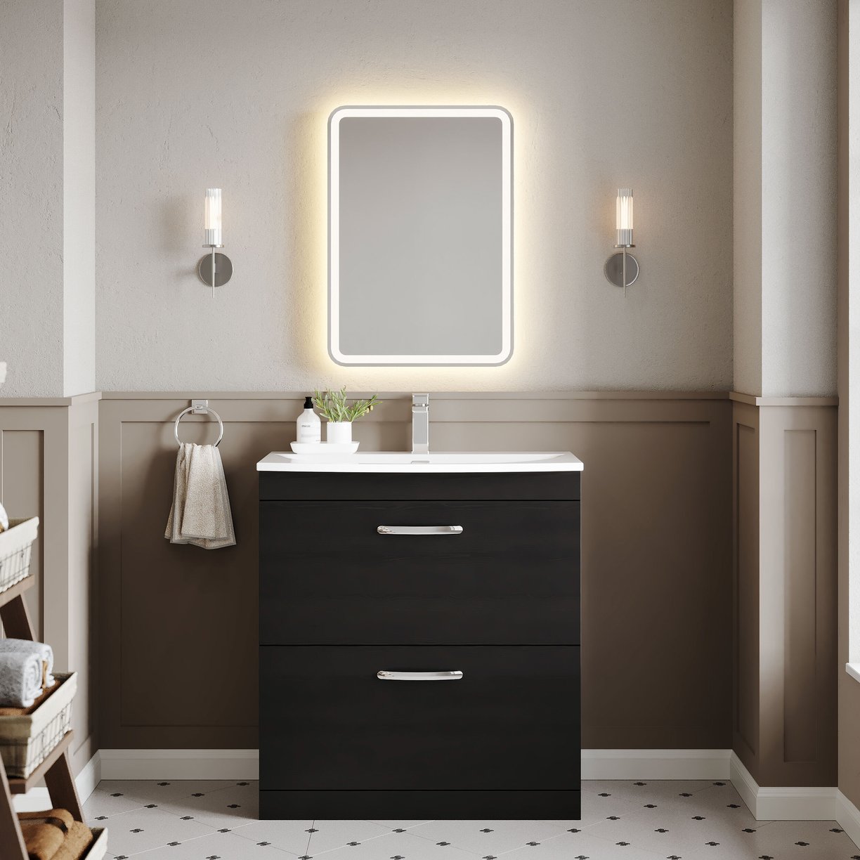 800mm FS 2-Drawer Vanity & Basin 4 - Charcoal Black