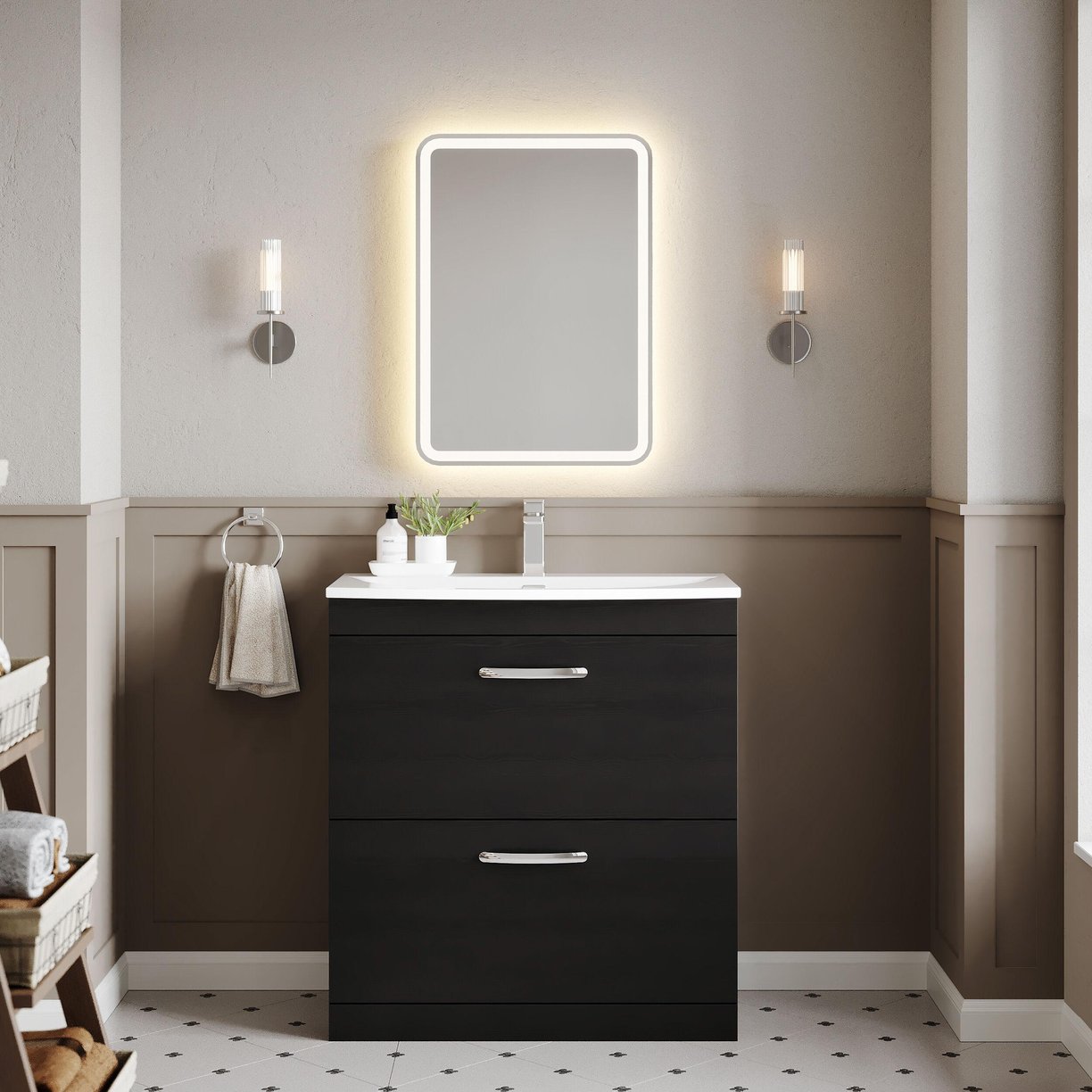 800mm FS 2-Drawer Vanity & Basin 4 - Charcoal Black