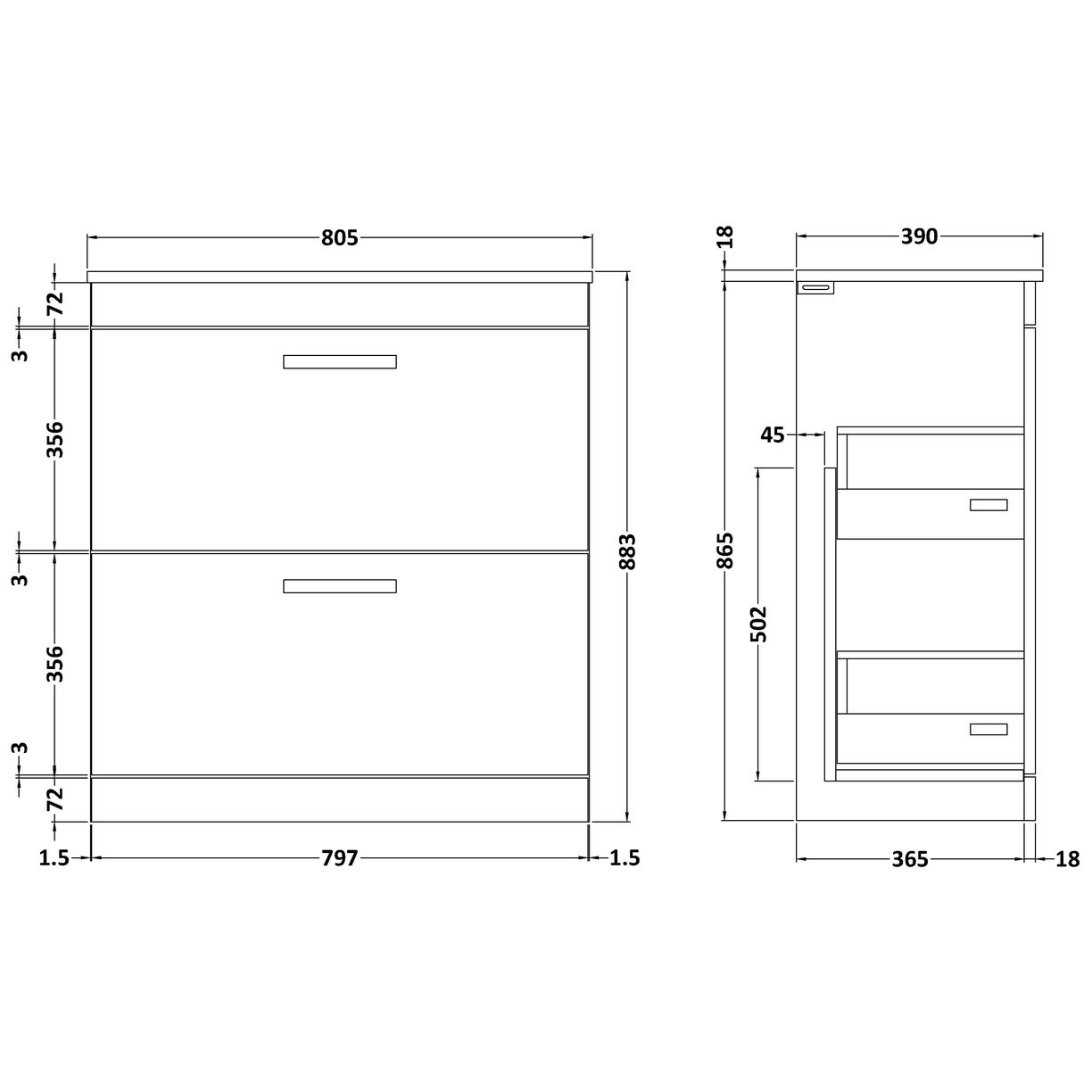 800 FS 2-Drawer Vanity & Worktop