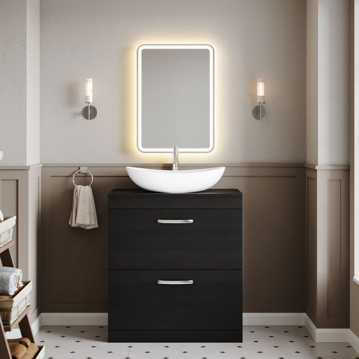 800mm FS 2-Drawer Vanity & Worktop - Charcoal Black