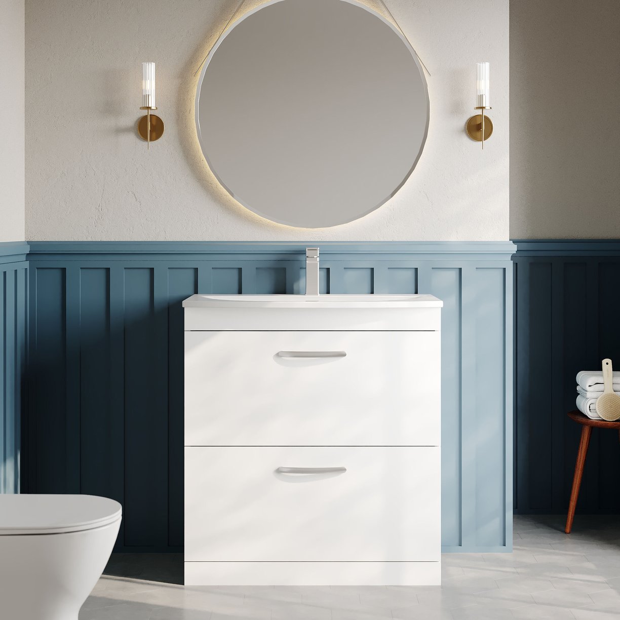 800mm FS 2-Drawer Vanity & Basin 4 - Gloss White