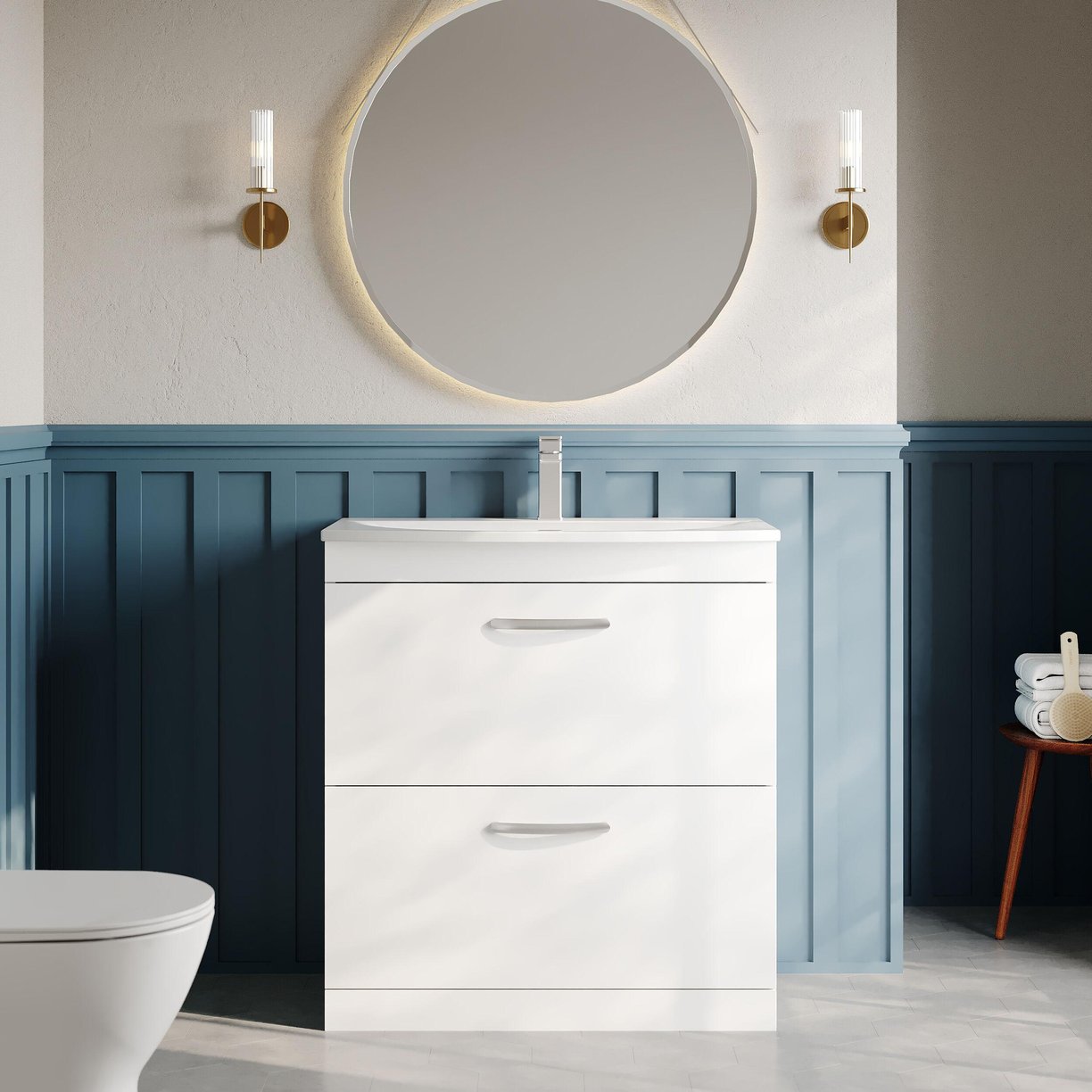 800mm FS 2-Drawer Vanity & Basin 4 - Gloss White