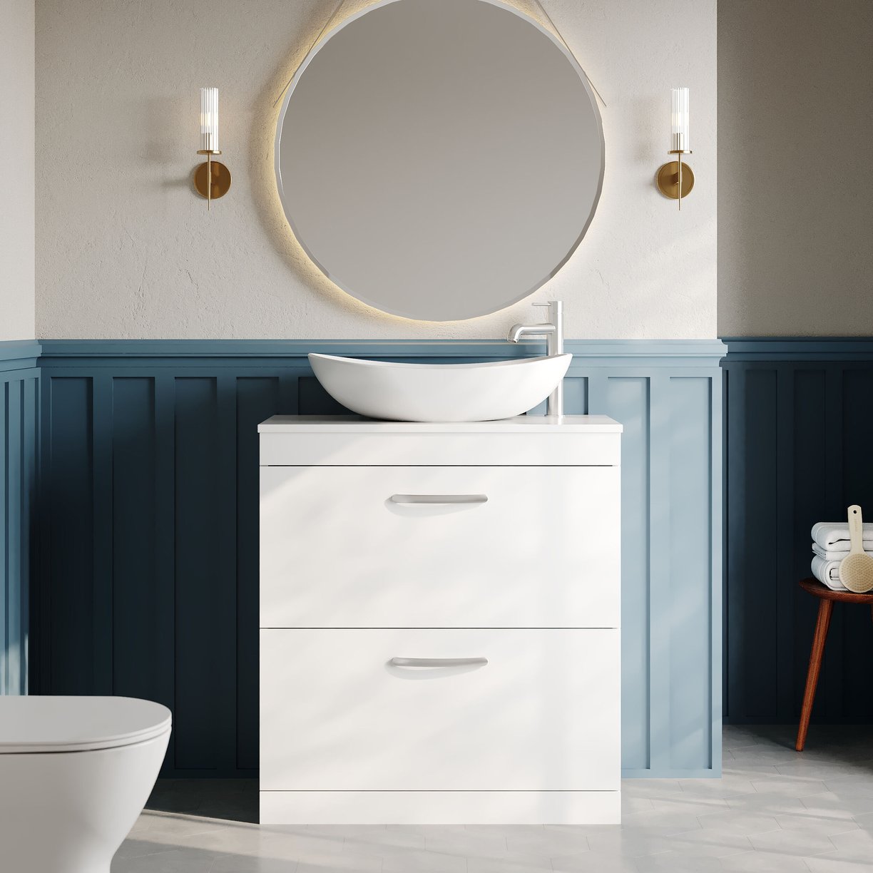 800mm FS 2-Drawer Vanity & Worktop - Gloss White