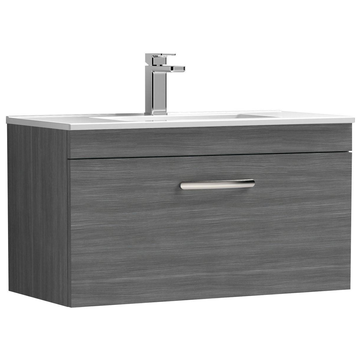 800mm WH Single Drawer Vanity & Basin 2 - Anthracite Woodgrain
