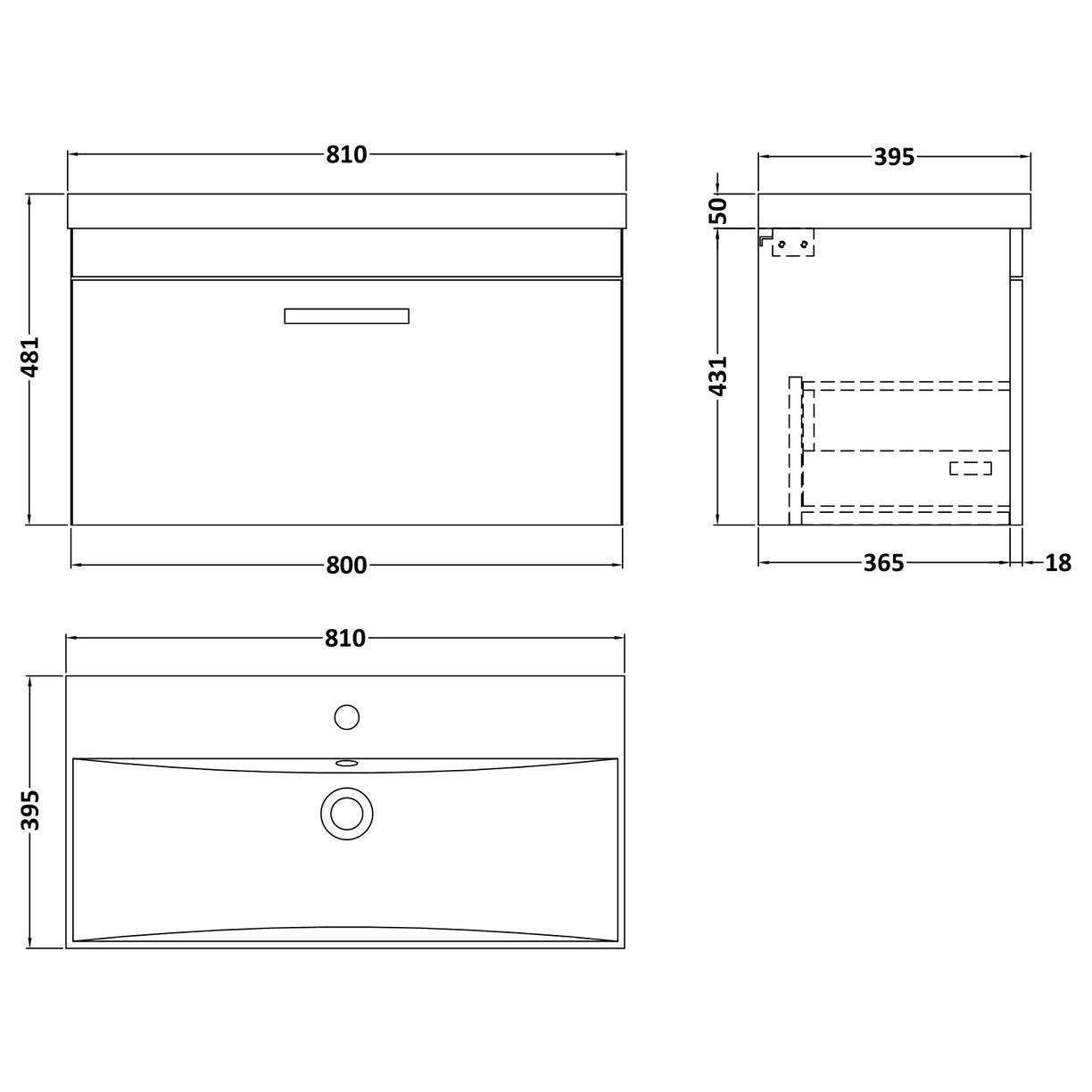 800 WH Single Drawer Vanity & Basin 3