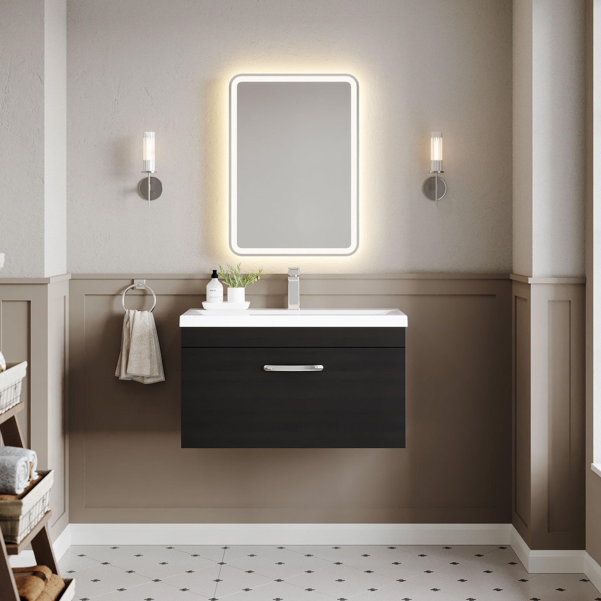 800mm WH Single Drawer Vanity & Basin 1 - Charcoal Black