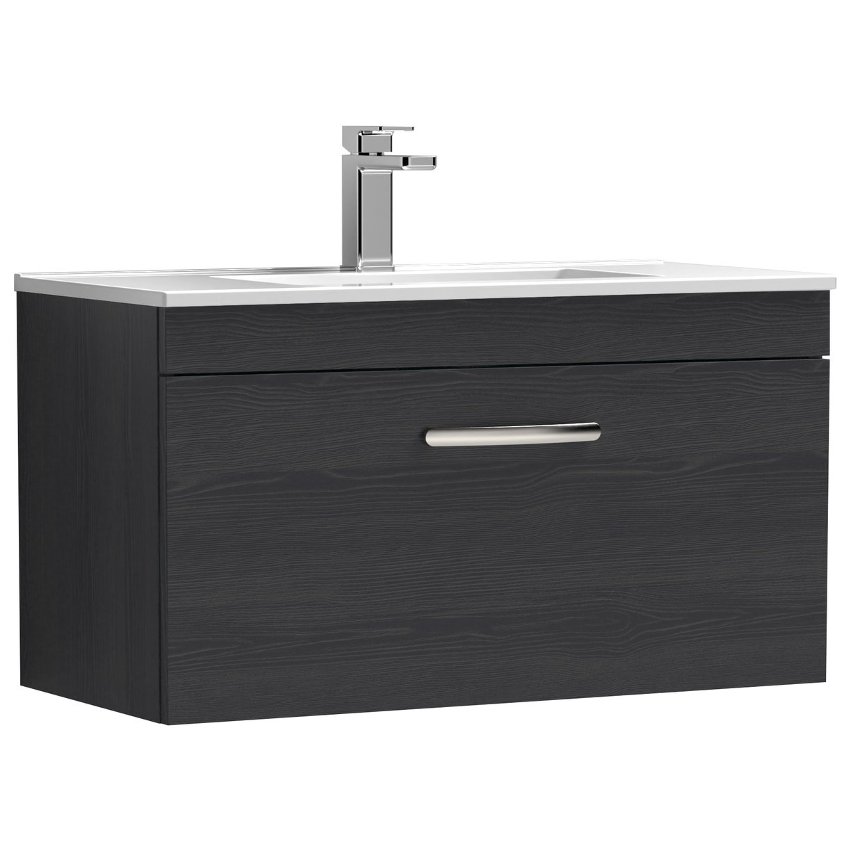 800mm WH Single Drawer Vanity & Basin 2 - Charcoal Black