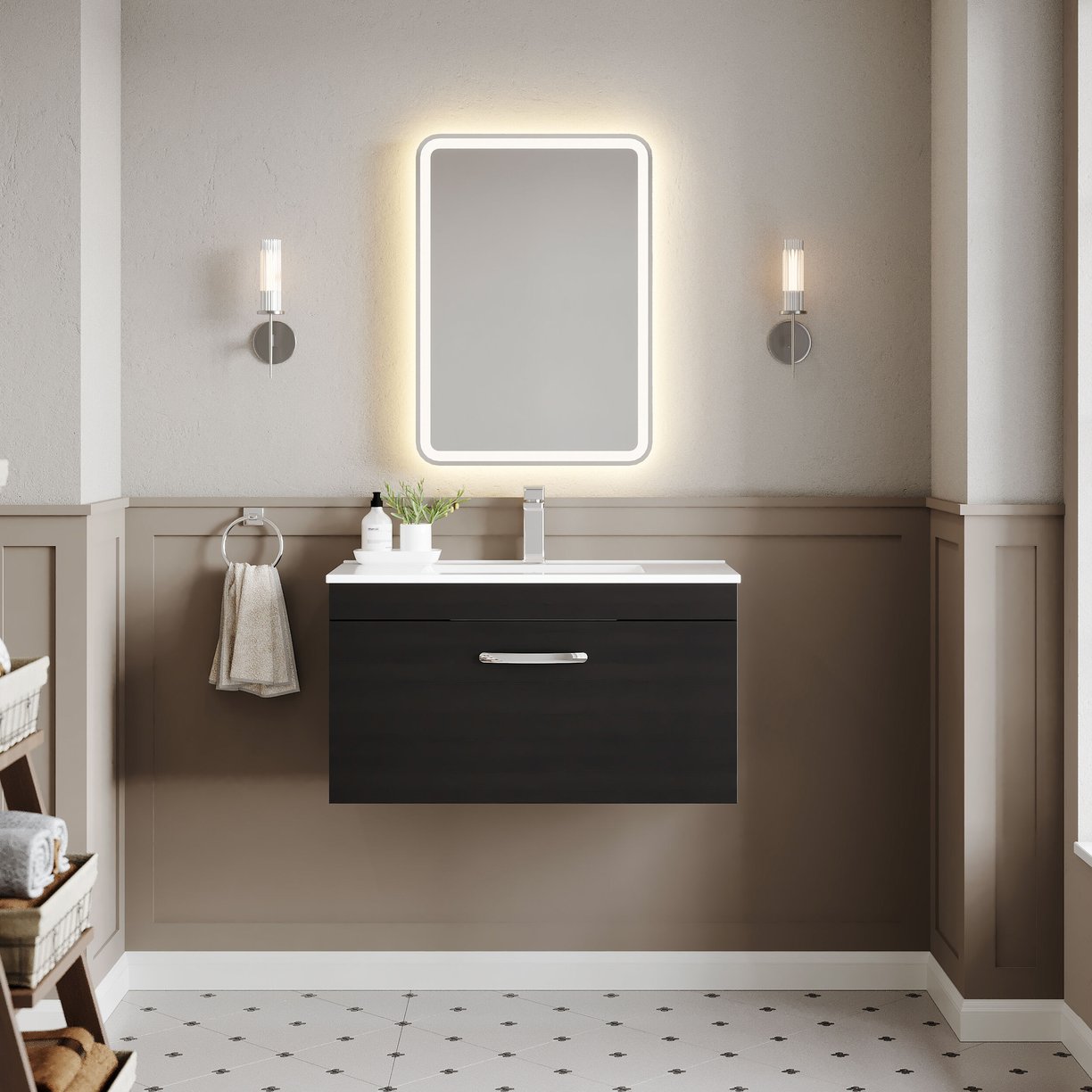 800mm WH Single Drawer Vanity & Basin 2 - Charcoal Black
