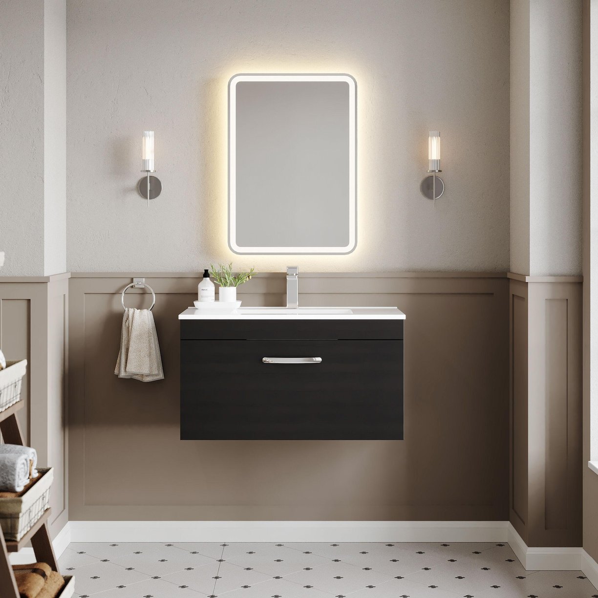 800mm WH Single Drawer Vanity & Basin 2 - Charcoal Black