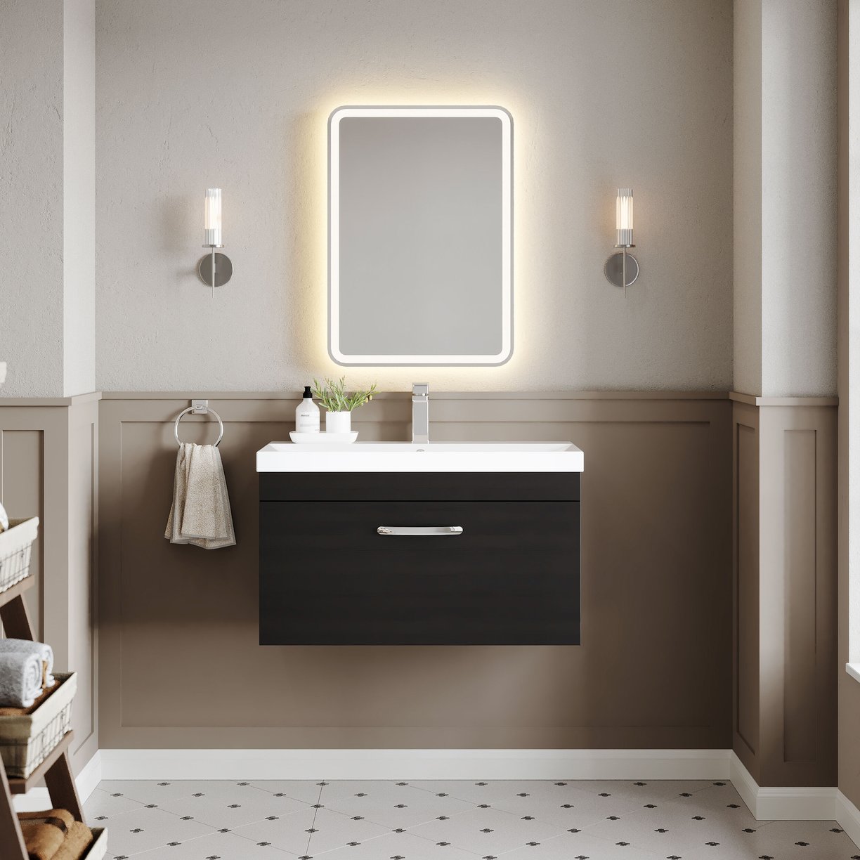 800mm WH Single Drawer Vanity & Basin 3 - Charcoal Black