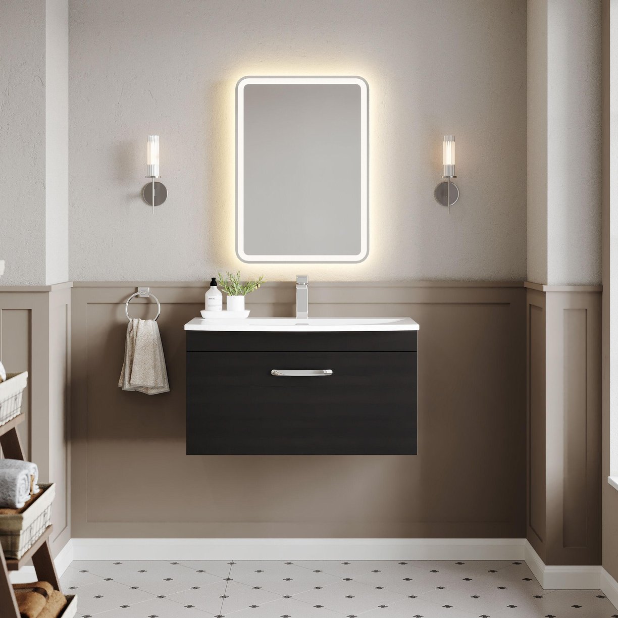 800mm WH Single Drawer Vanity & Basin 4 - Charcoal Black