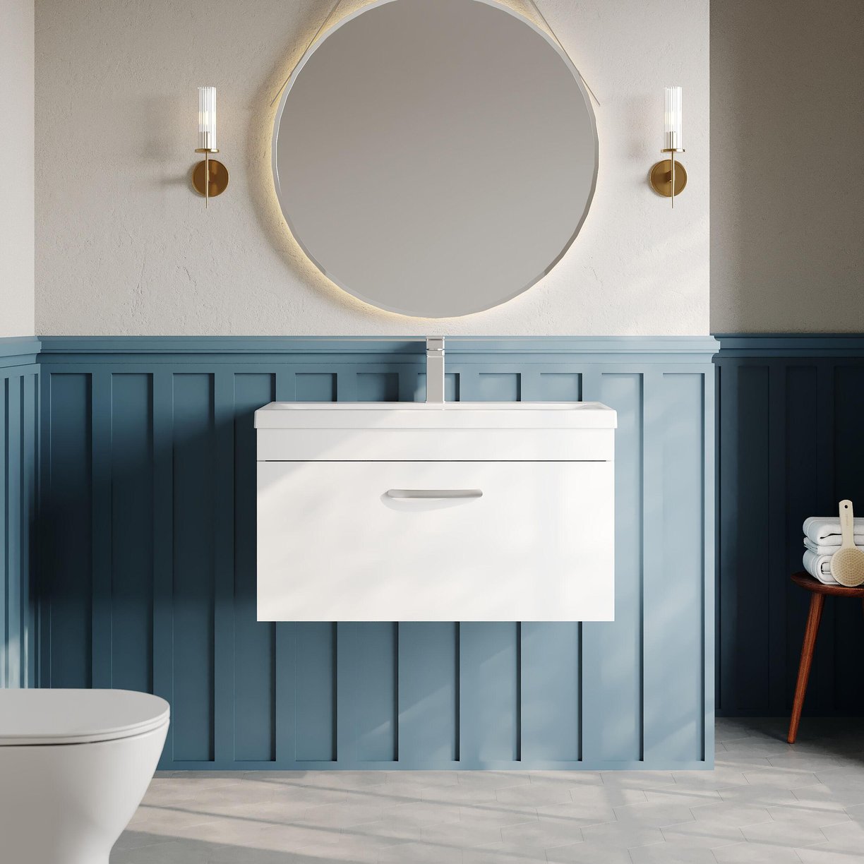 800mm WH Single Drawer Vanity & Basin 1 - Gloss White