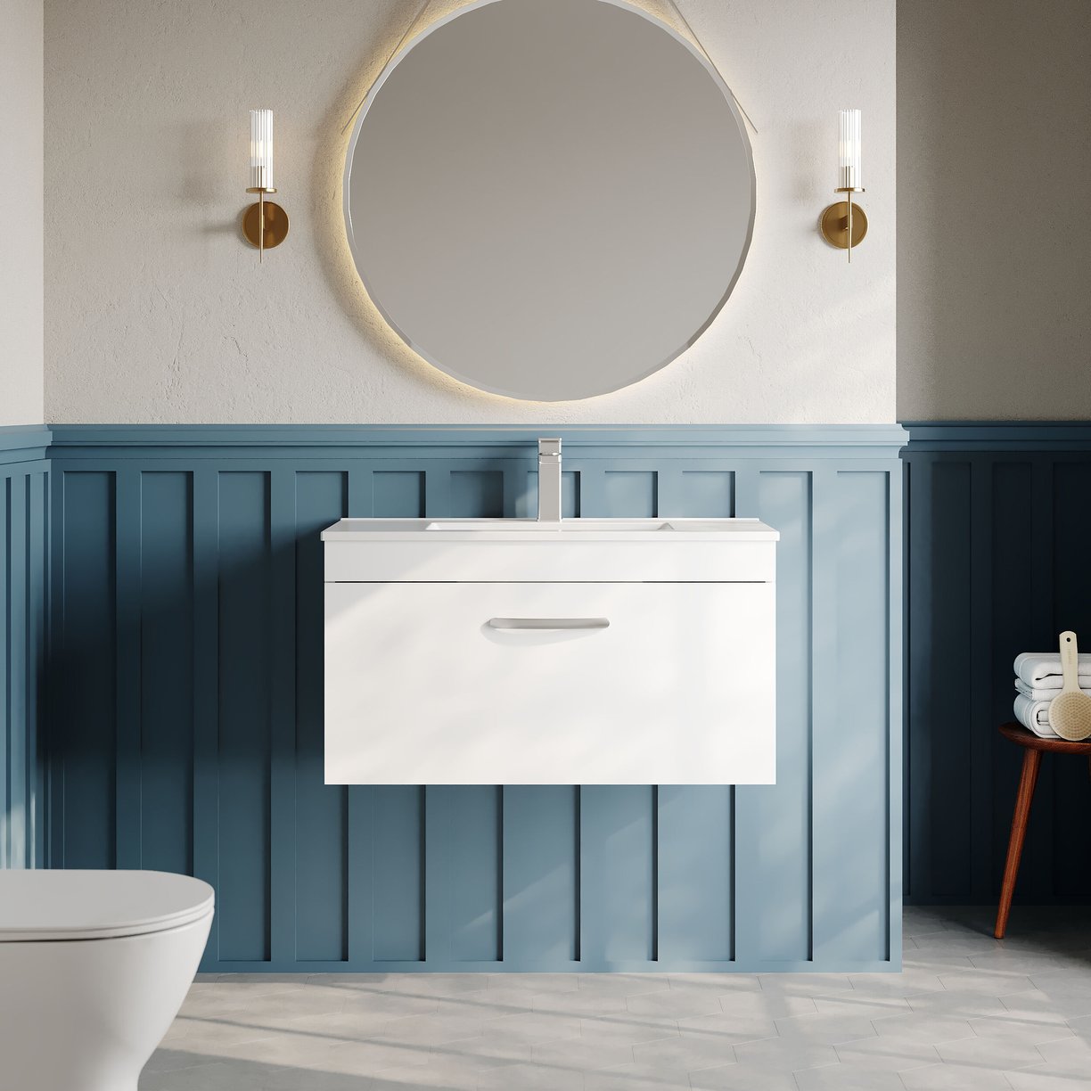 800mm WH Single Drawer Vanity & Basin 2 - Gloss White