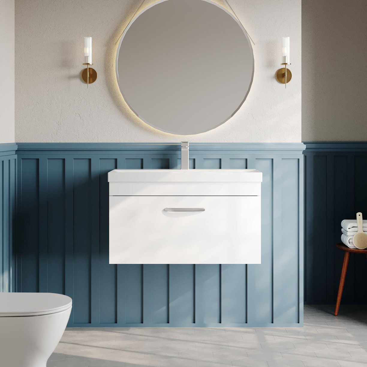 800mm WH Single Drawer Vanity & Basin 3 - Gloss White