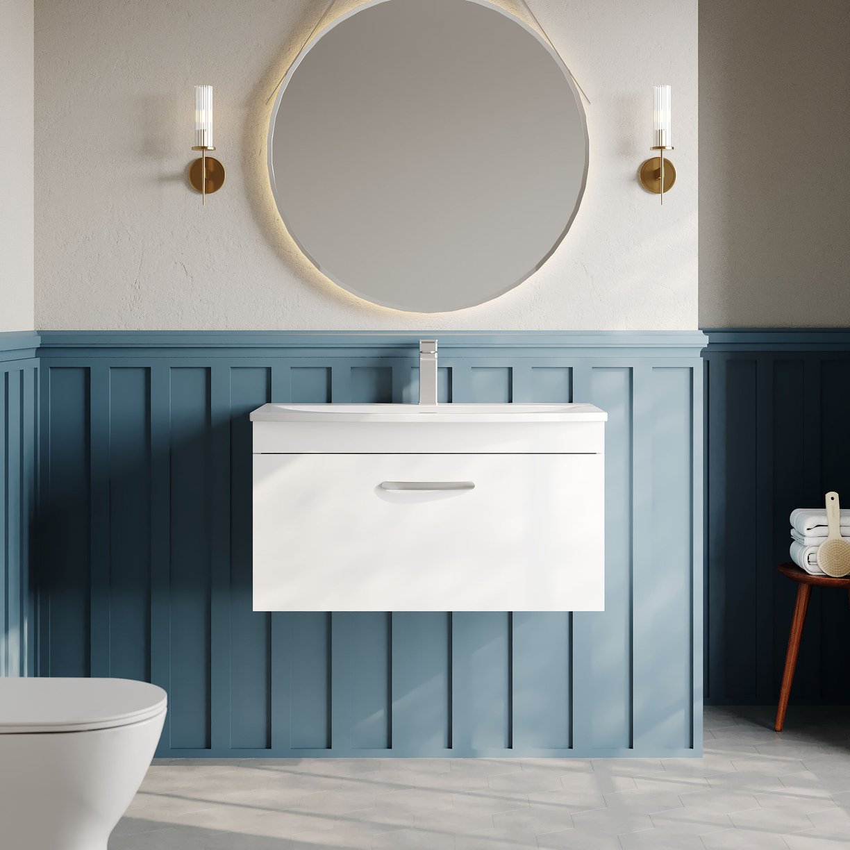 800mm WH Single Drawer Vanity & Basin 4 - Gloss White