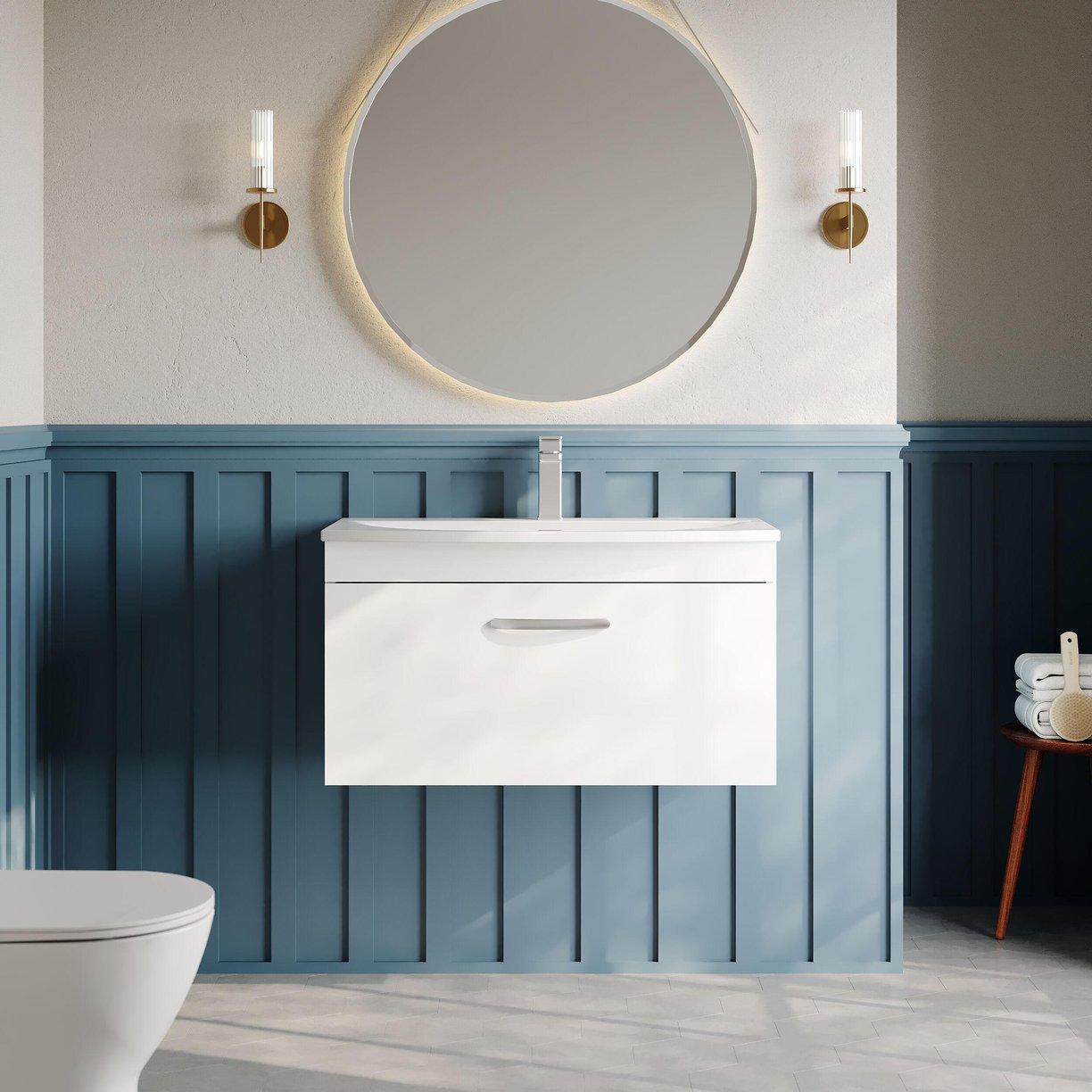 800mm WH Single Drawer Vanity & Basin 4 - Gloss White