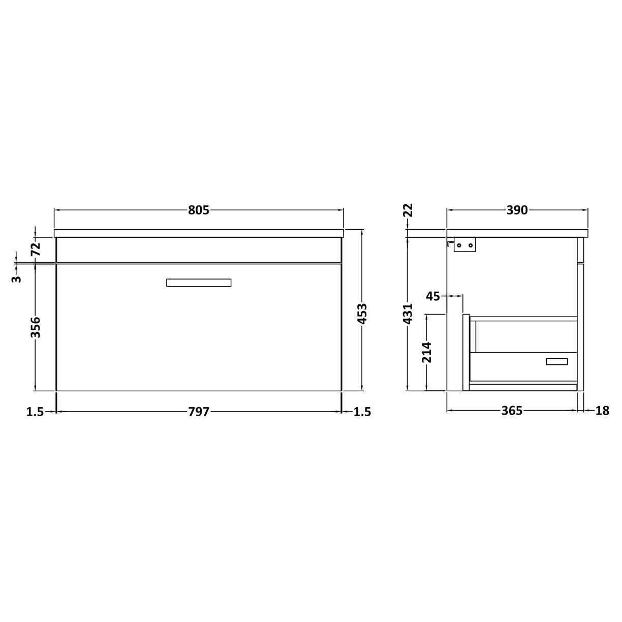800 WH Single Drawer Vanity & Worktop