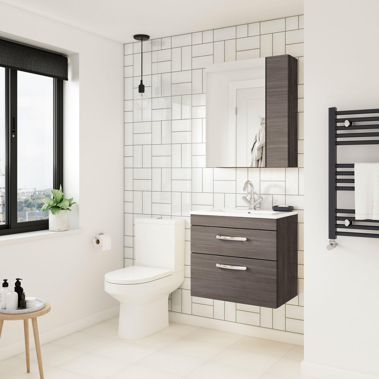 800mm WH 2-Drawer Vanity & Basin 2 - Anthracite Woodgrain