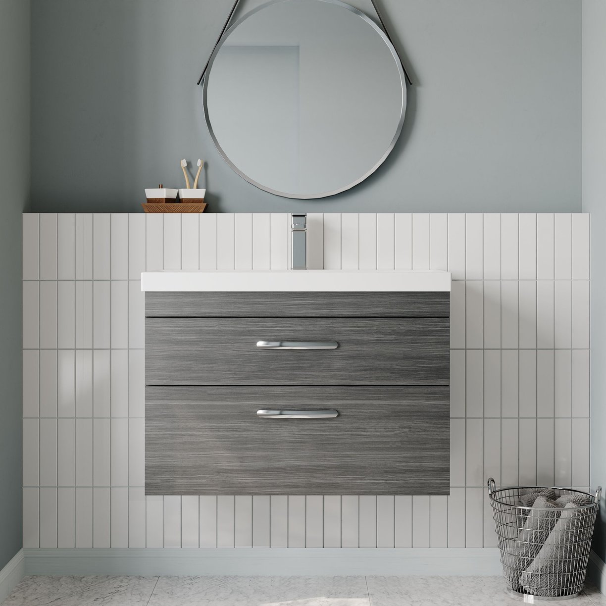 800mm WH 2-Drawer Vanity & Basin 3 - Anthracite Woodgrain