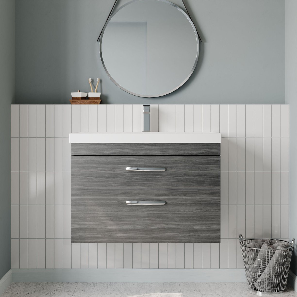 800mm WH 2-Drawer Vanity & Basin 3 - Anthracite Woodgrain