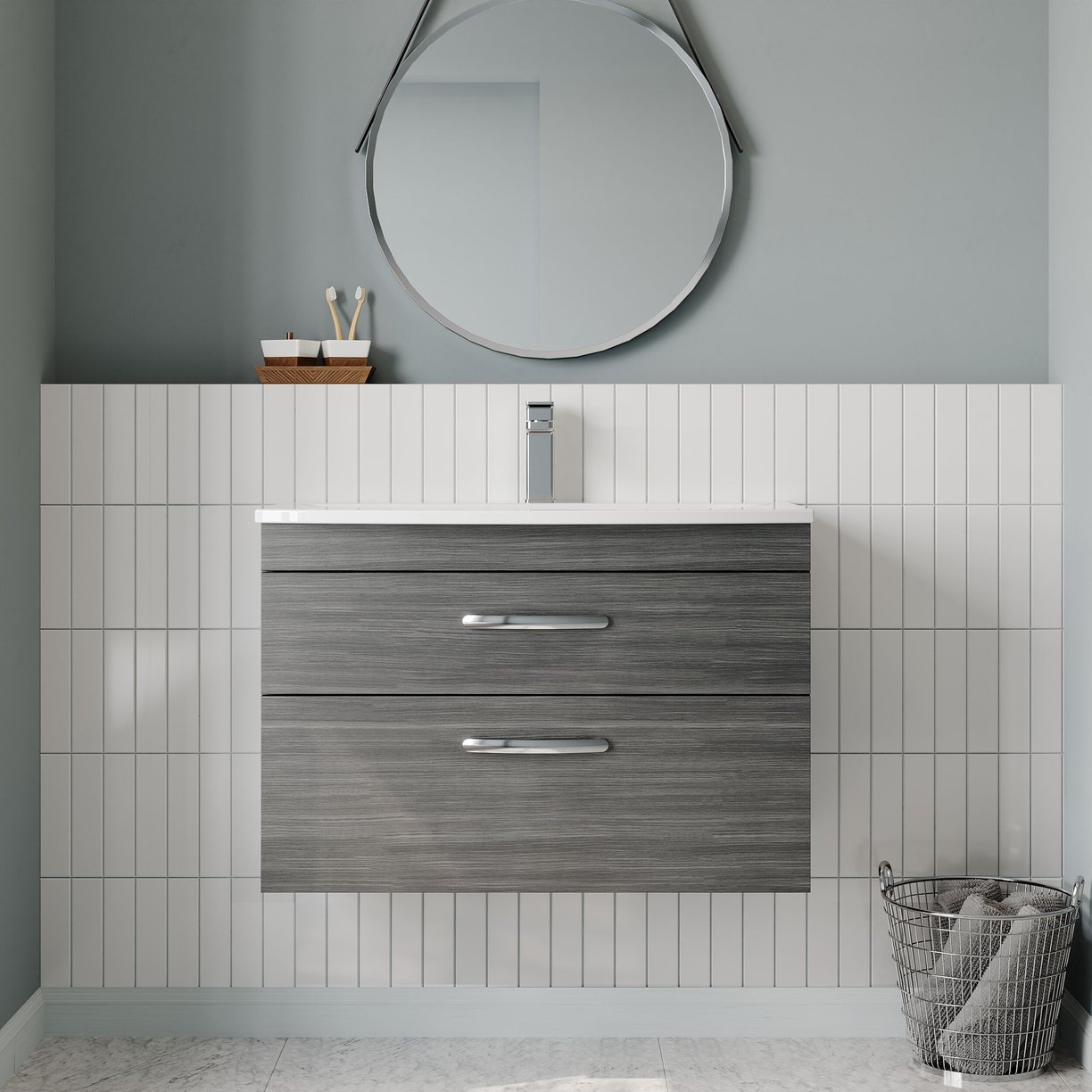 800mm WH 2-Drawer Vanity & Basin 4 - Anthracite Woodgrain