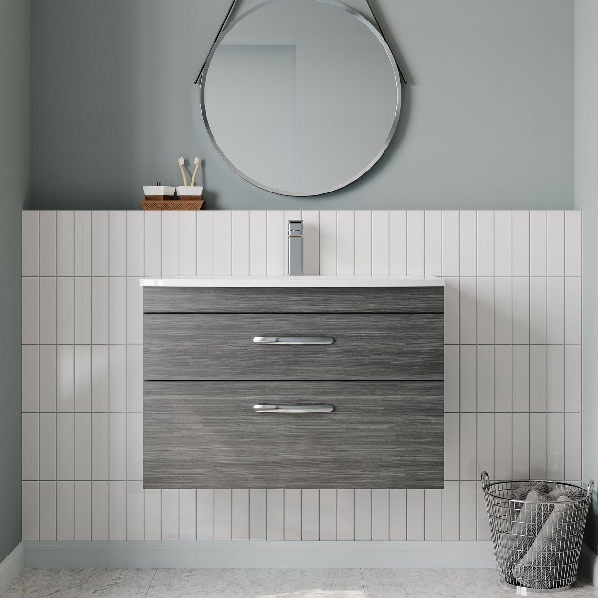 800mm WH 2-Drawer Vanity & Basin 4 - Anthracite Woodgrain