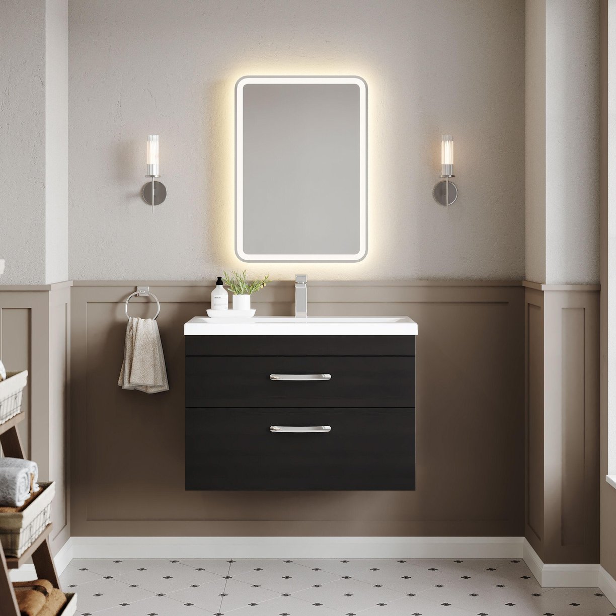 800mm WH 2-Drawer Vanity & Basin 1 - Charcoal Black