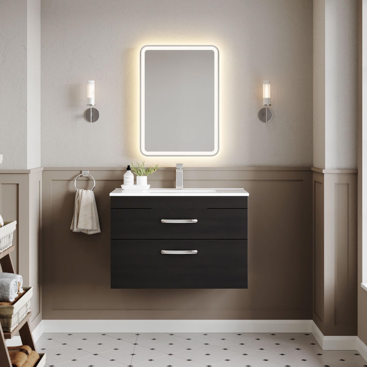 800mm WH 2-Drawer Vanity & Basin 2 - Charcoal Black