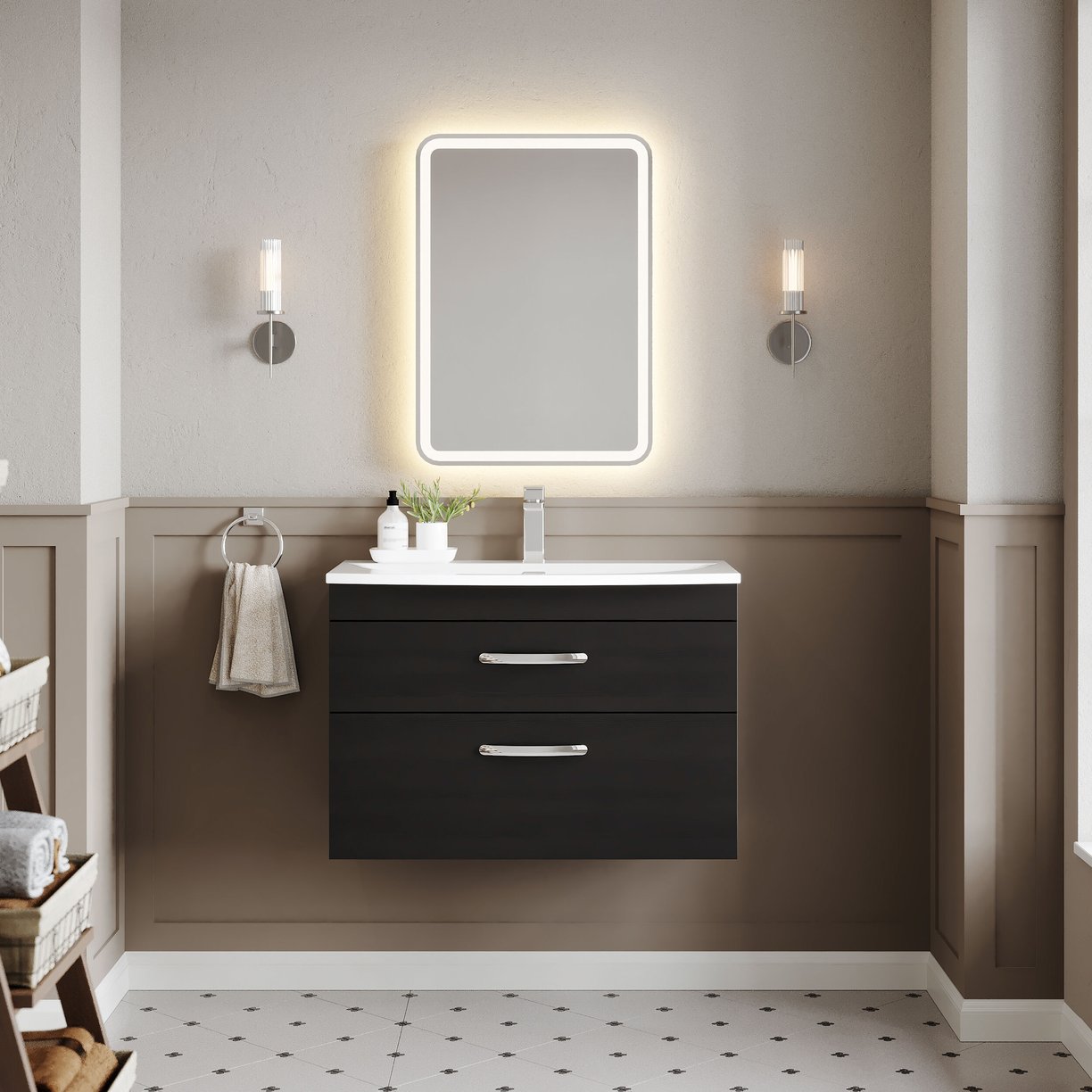 800mm WH 2-Drawer Vanity & Basin 4 - Charcoal Black