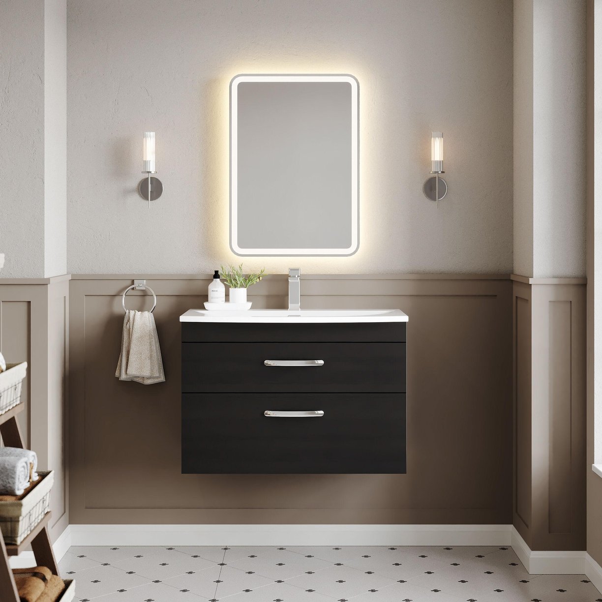 800mm WH 2-Drawer Vanity & Basin 4 - Charcoal Black