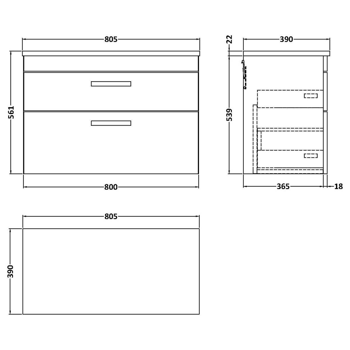 800 W/H 2-Drawer Unit & Lam Worktop