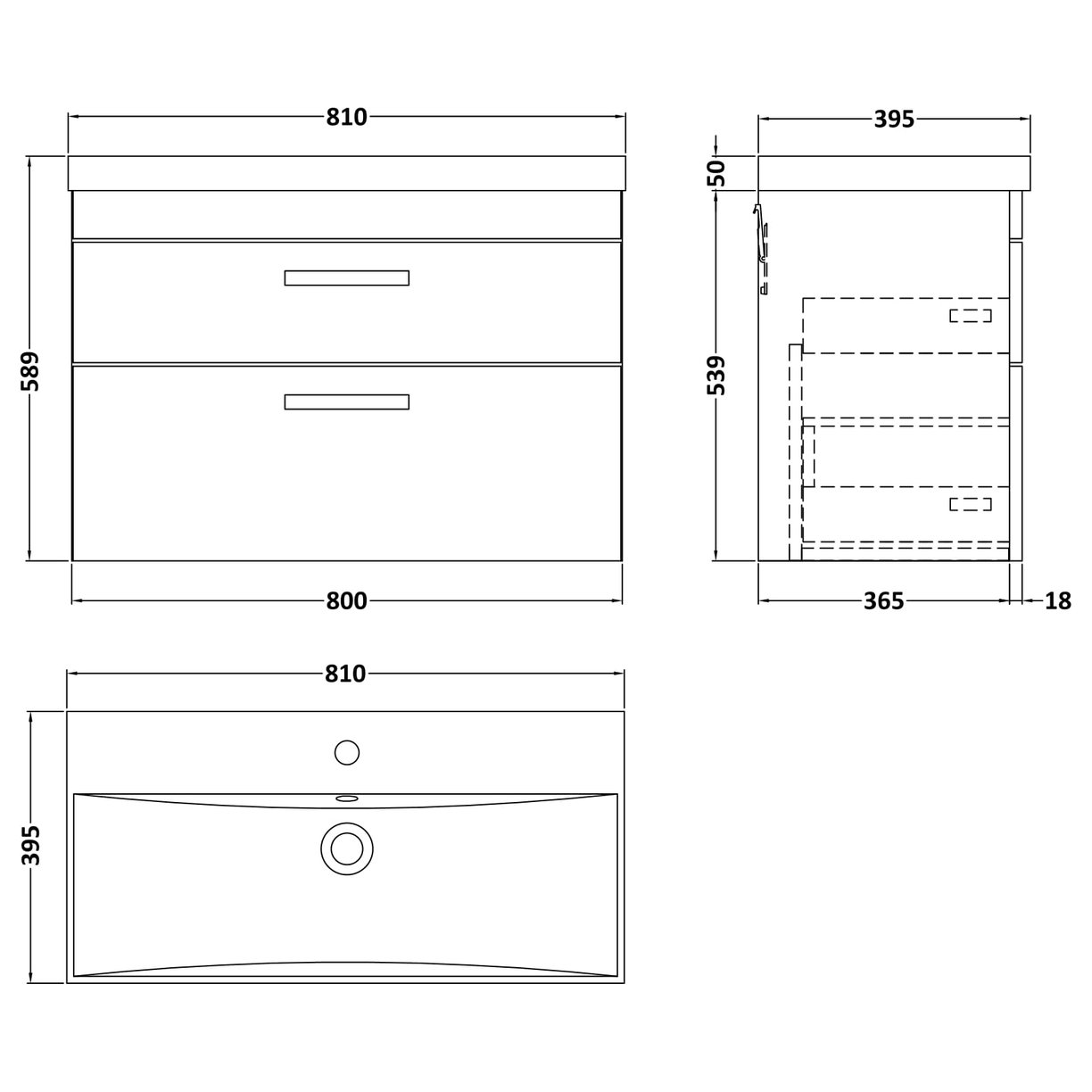 800 WH 2-Drawer Vanity & Basin 3