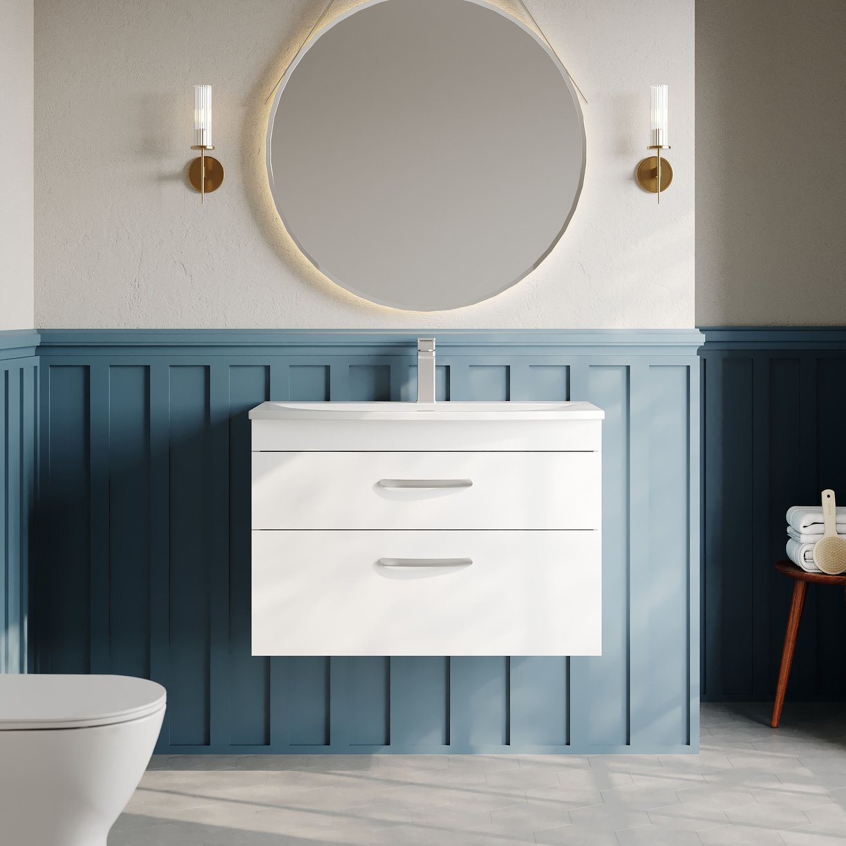 800mm WH 2-Drawer Vanity & Basin 4 - Gloss White