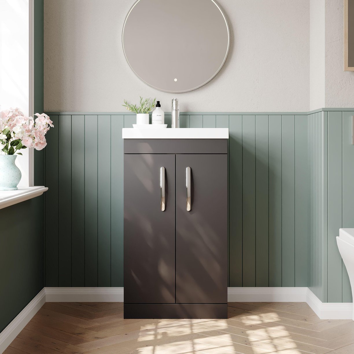 500mm FS 2-Door Vanity & Basin 3 - Gloss Grey