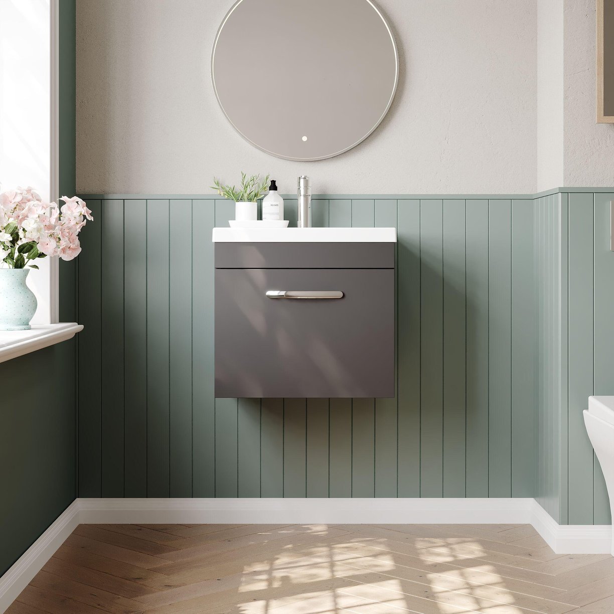 500mm WH Single Drawer Vanity & Basin 1 - Gloss Grey