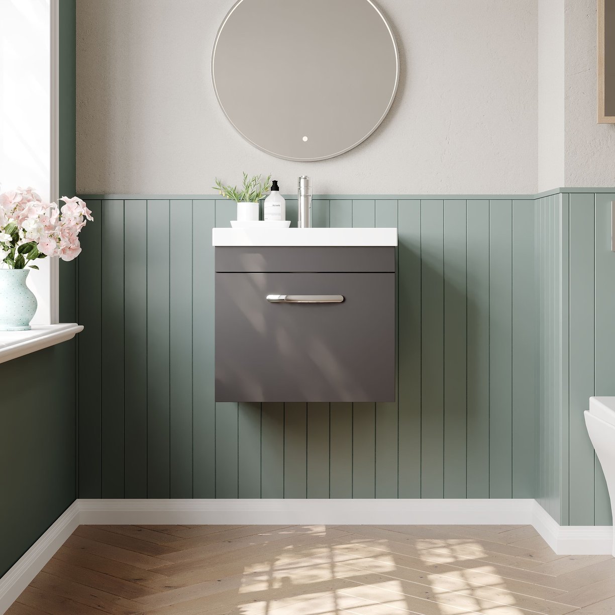 500mm WH Single Drawer Vanity & Basin 3 - Gloss Grey