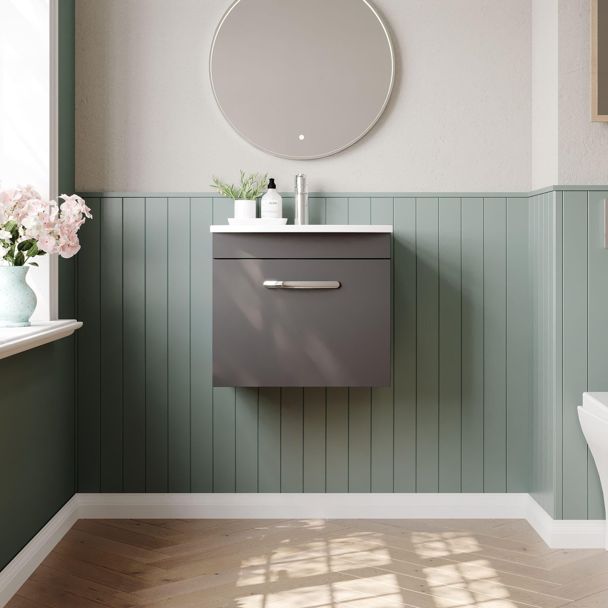 500mm WH Single Drawer Vanity & Basin 4 - Gloss Grey