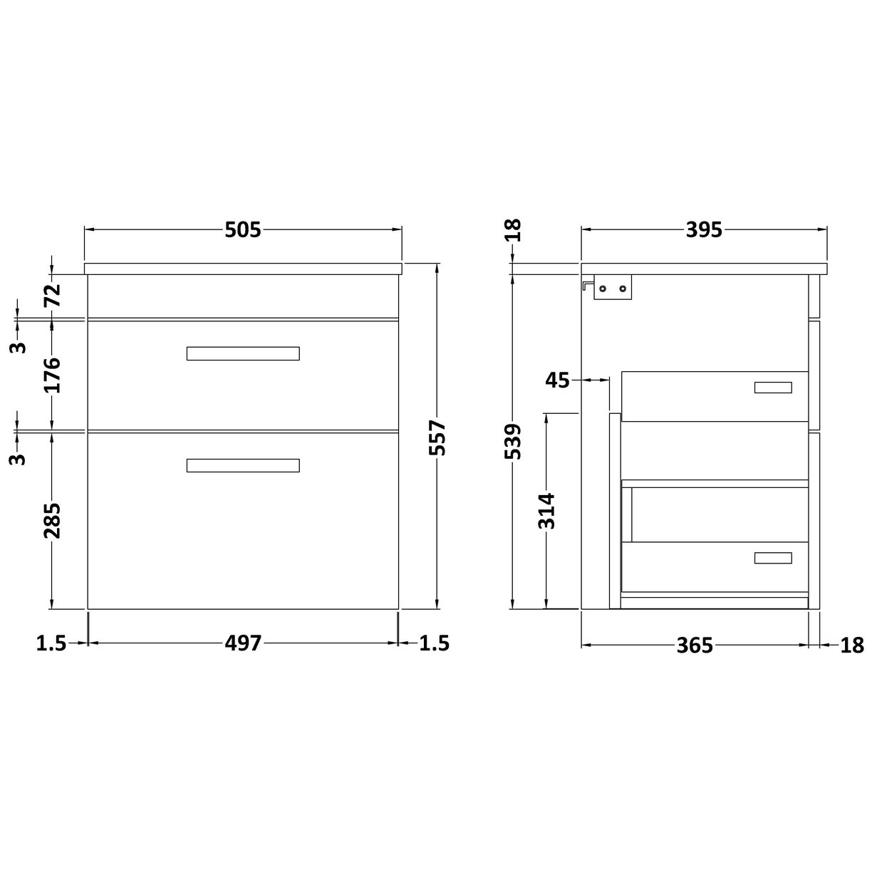 500 WH 2-Drawer Vanity & Basin 2