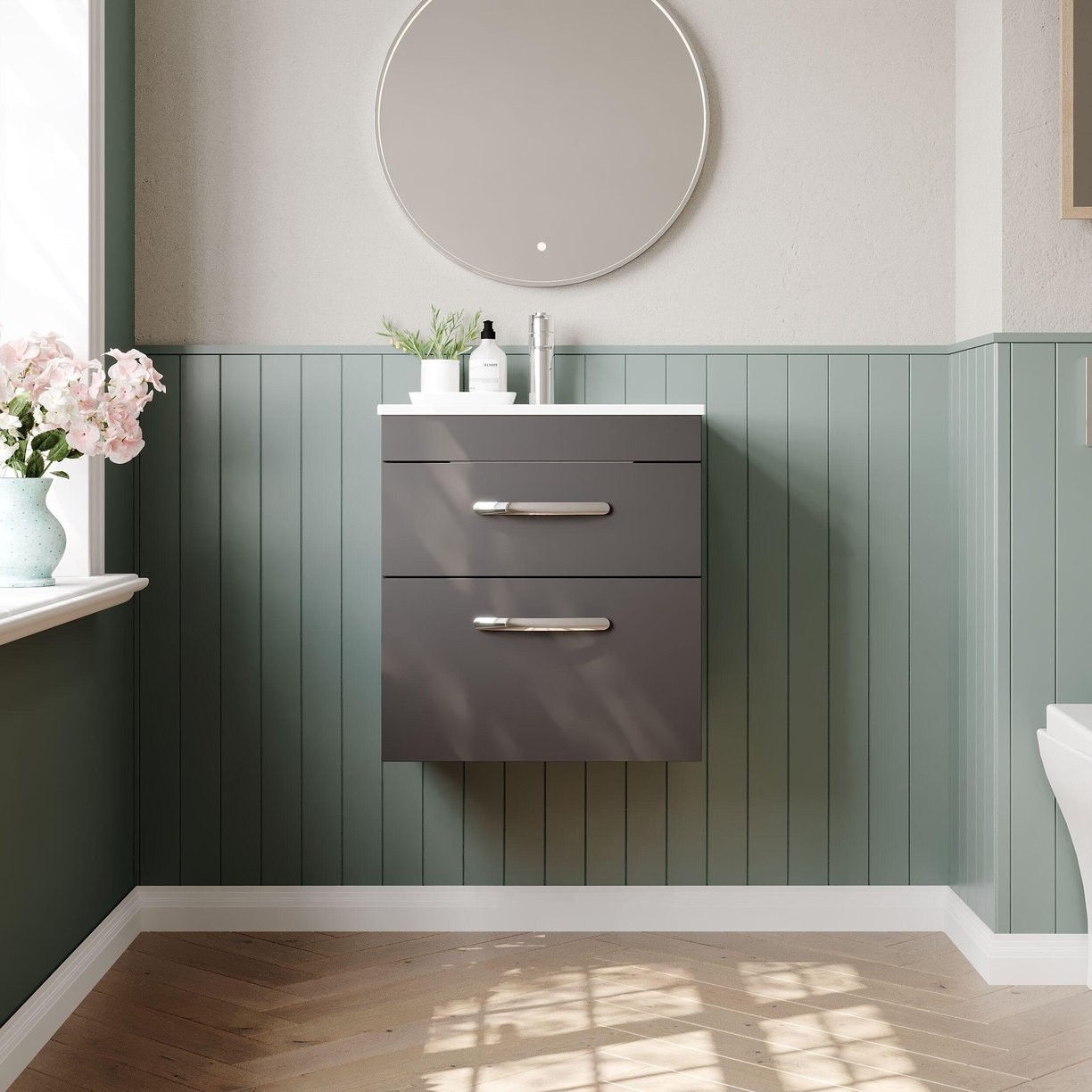 500mm WH 2-Drawer Vanity & Basin 2 - Gloss Grey