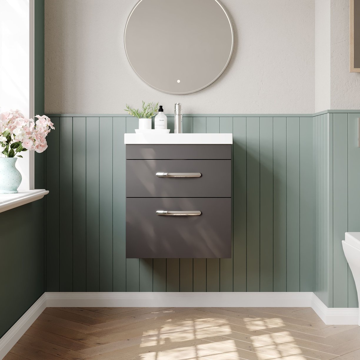 500mm WH 2-Drawer Vanity & Basin 3 - Gloss Grey