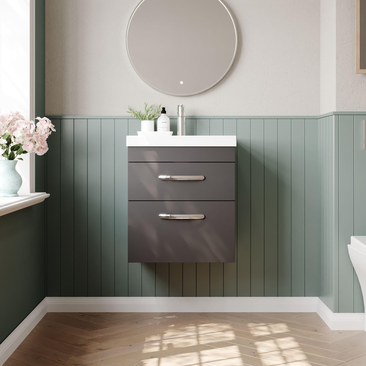 500mm WH 2-Drawer Vanity & Basin 3 - Gloss Grey