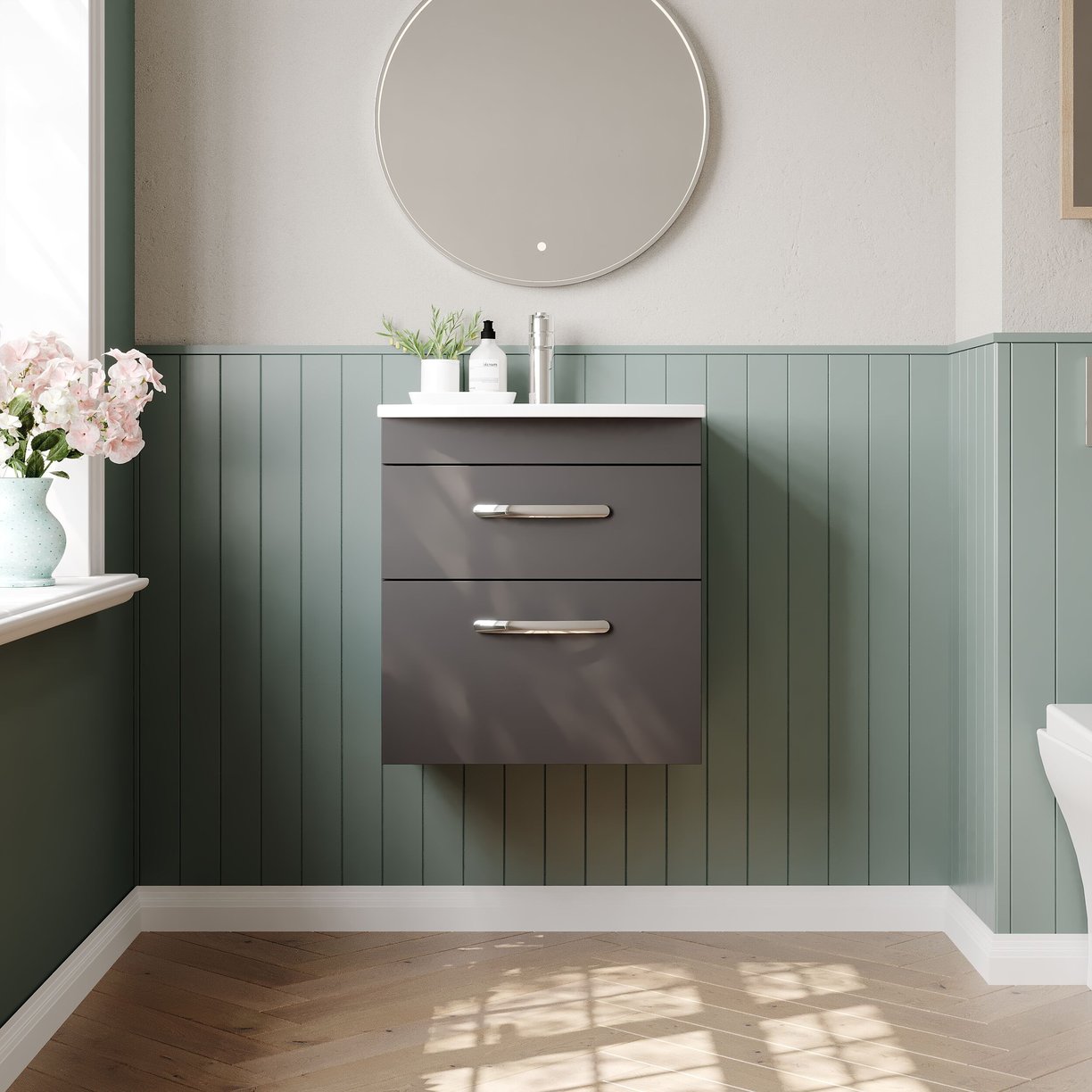 500mm WH 2-Drawer Vanity & Basin 4 - Gloss Grey