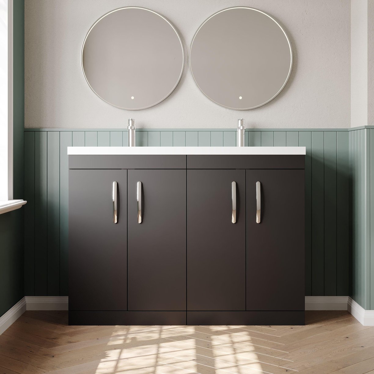 1200mm FS 4-Door Vanity & Double Basin - Gloss Grey