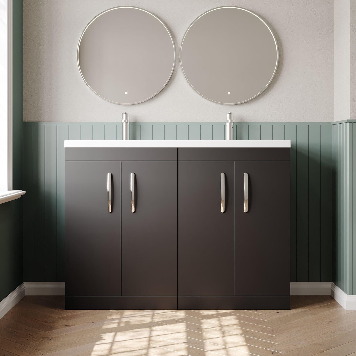 1200mm FS 4-Door Vanity & Double Basin - Gloss Grey