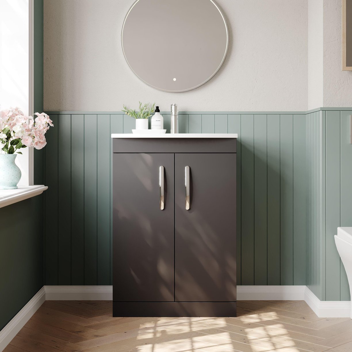600mm FS 2-Door Vanity & Basin 4 - Gloss Grey