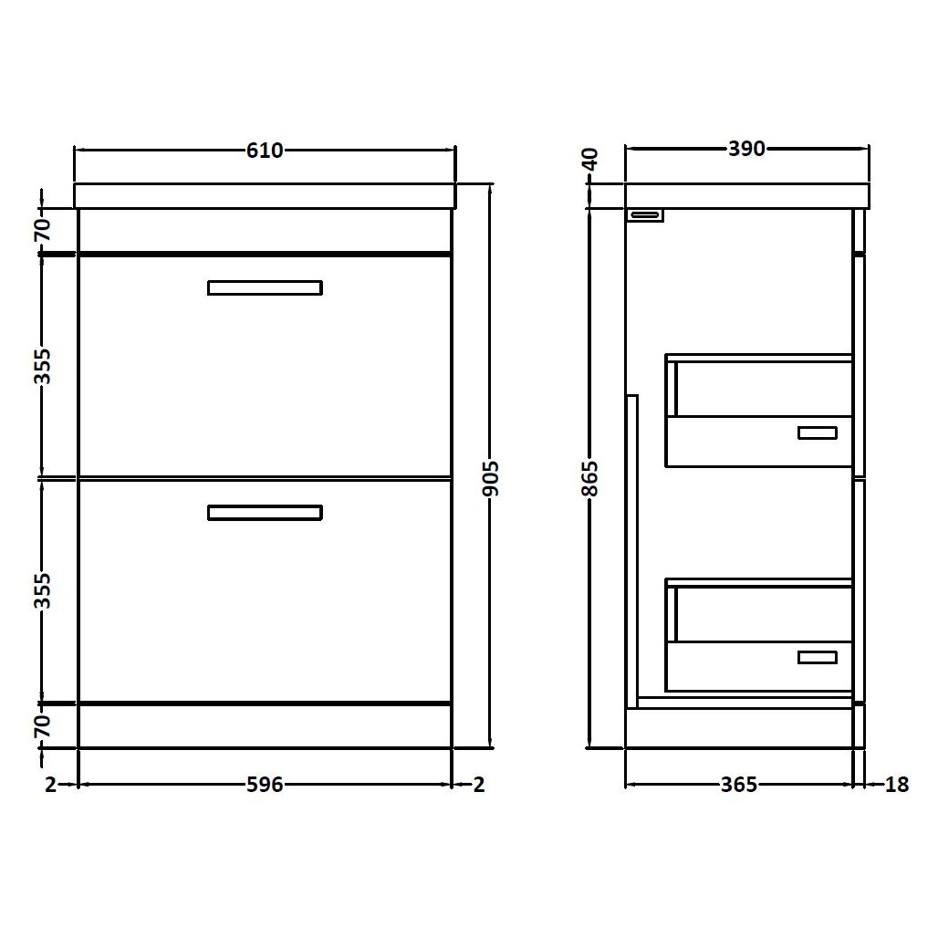 600 FS 2-Drawer Vanity & Basin 1