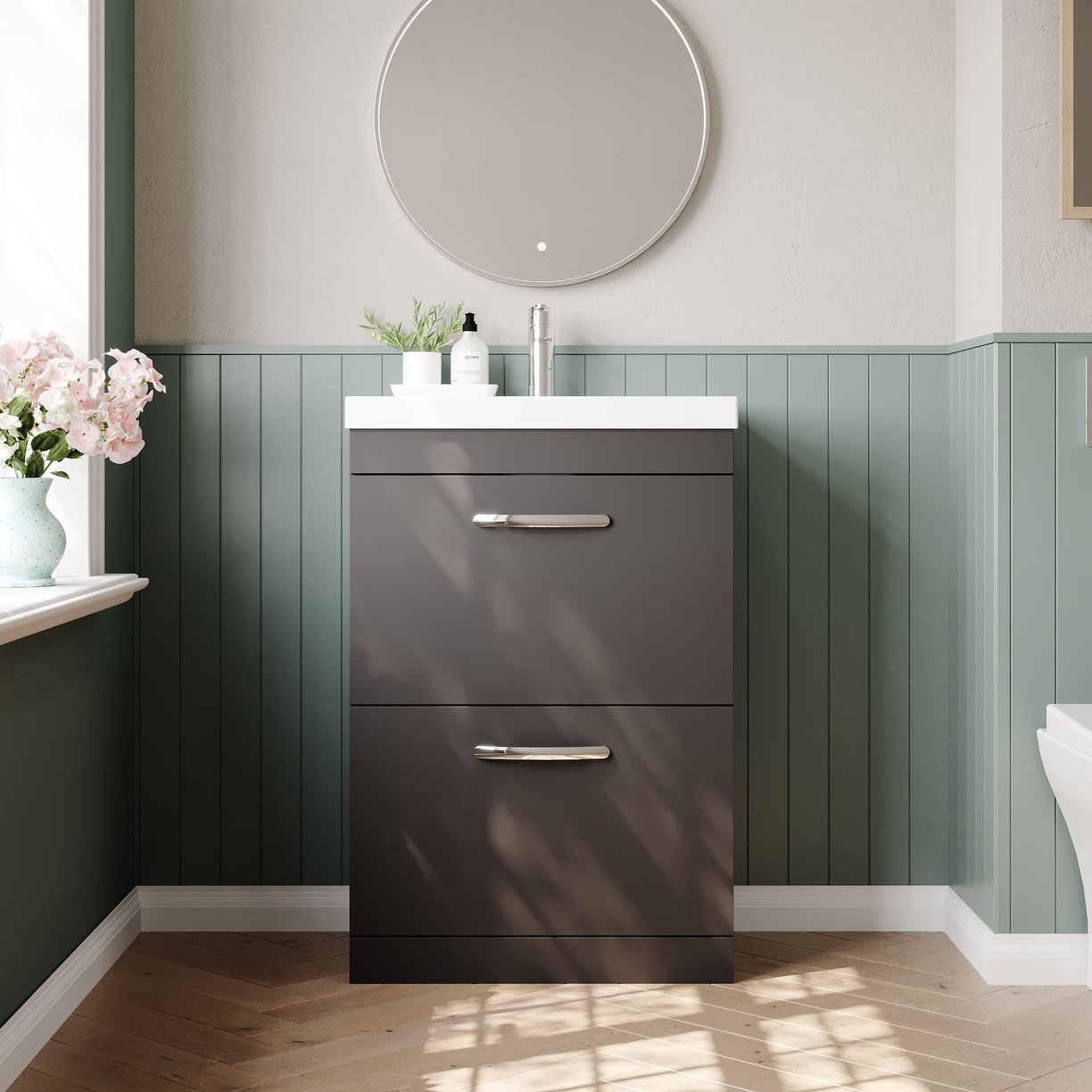 600mm FS 2-Drawer Vanity & Basin 3 - Gloss Grey