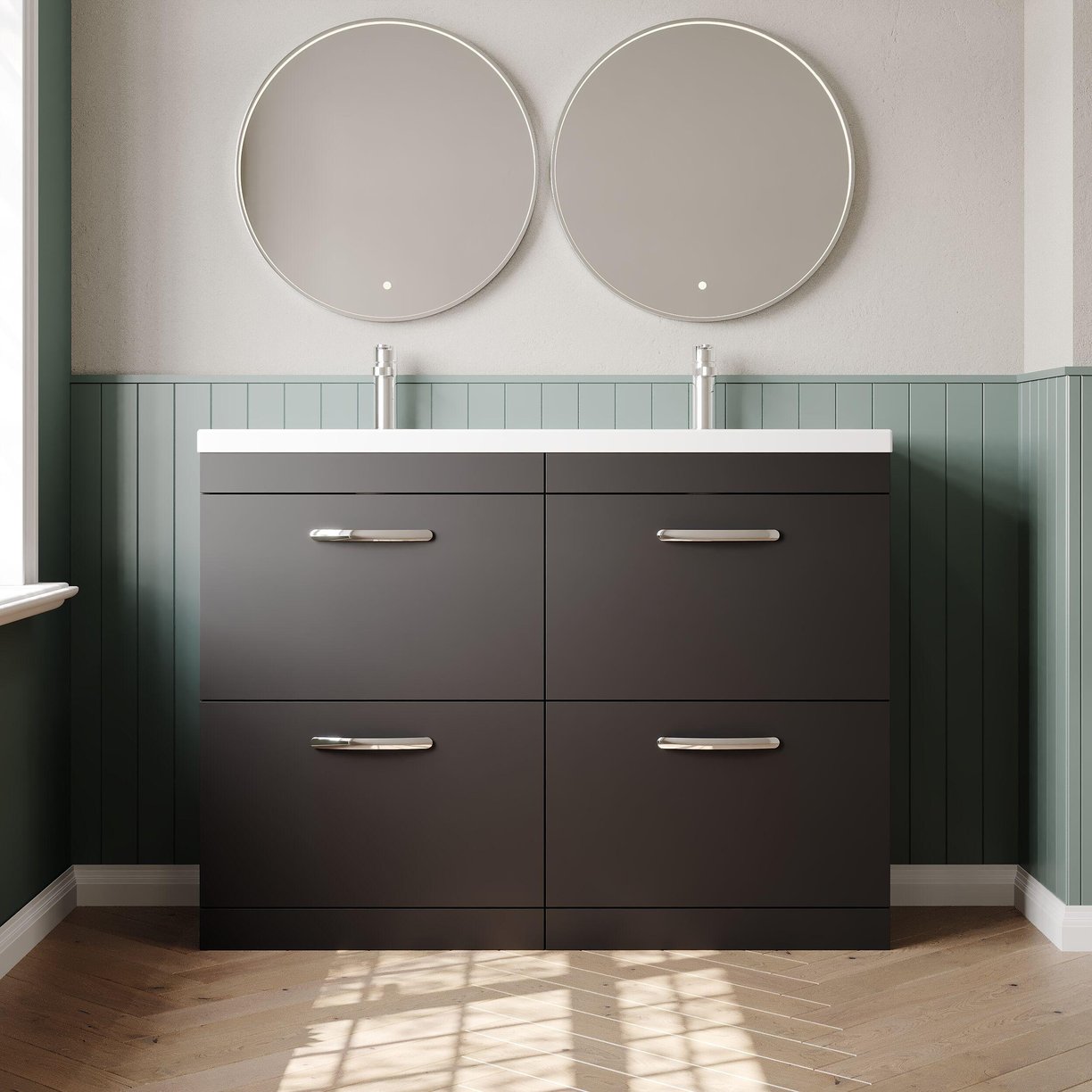 1200mm FS 4-Drawer Vanity & Double Basin - Gloss Grey